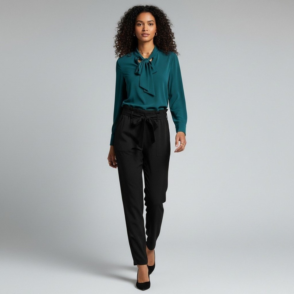 Grace Karin Womens Black Paperbag Waist Straight Leg Pants High Rise Medium‎